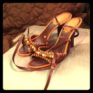 Aldo festive ankle wrap brown/orange sandal